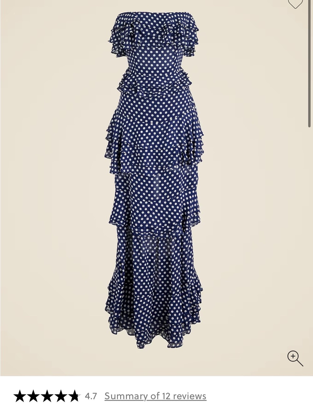 J. Crew Navy Blue Polka Dot Ruffle Maxi Dress
